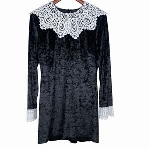 Womens Dress Sz S Crushed Velvet Wednesday Lace Collar Cosplay Goth Gothic
